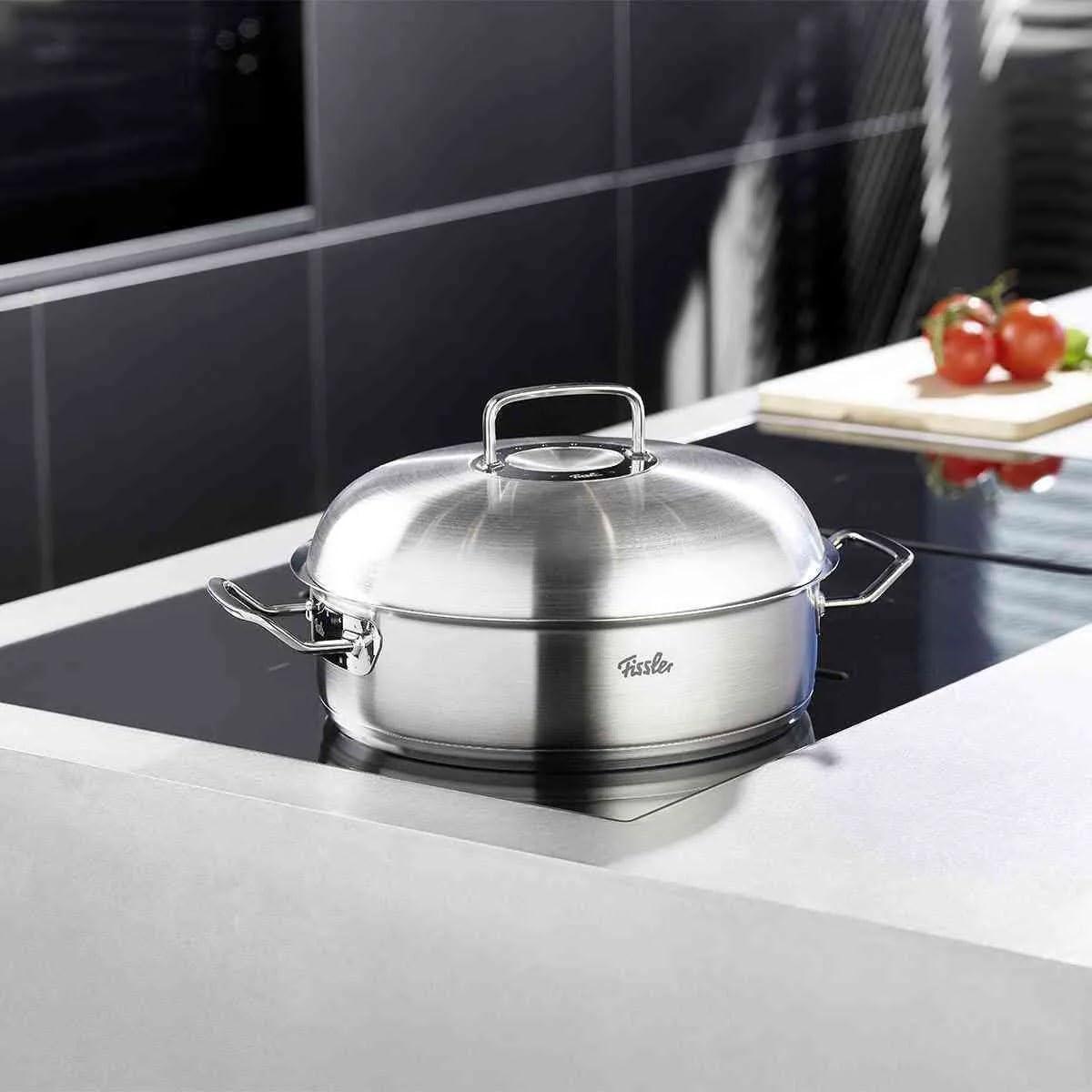 image:imageFissler OriginalProfi Collection Stainless Steel 11 Inch 51 Quart Round Roaster with High Dome Metal Lid