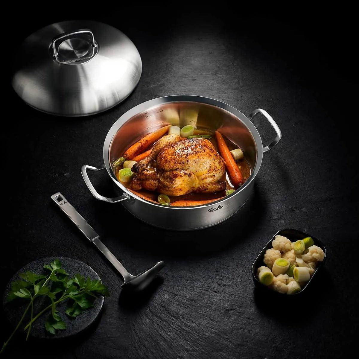 image:imageFissler OriginalProfi Collection Stainless Steel 11 Inch 51 Quart Round Roaster with High Dome Metal Lid