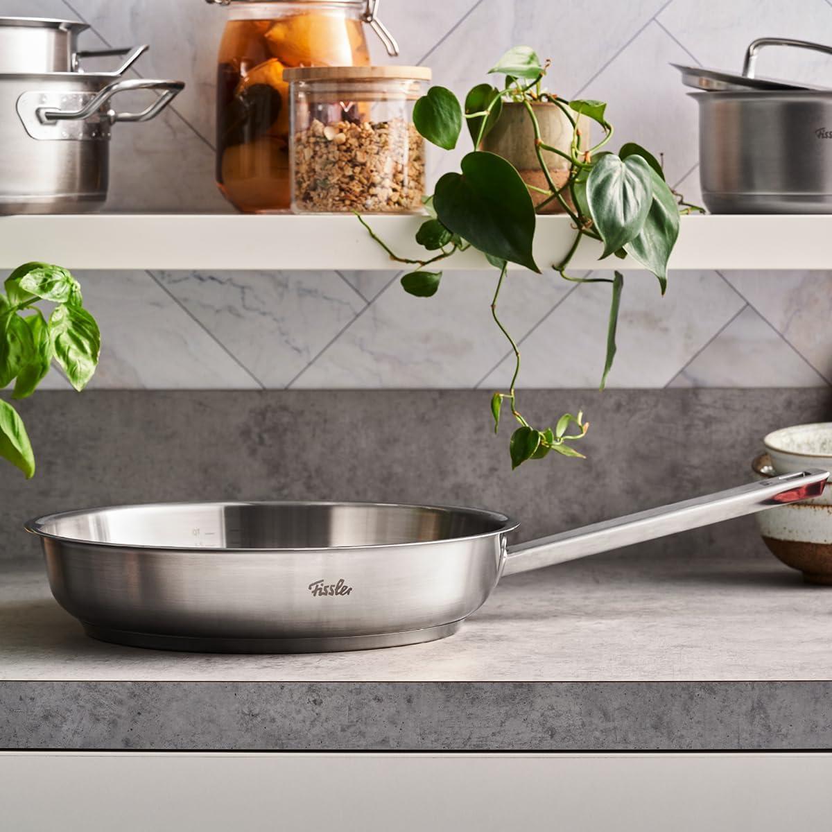 image:imageFissler OriginalProfi Collection Stainless Steel 95 Inch Frying Pan Made in Germany Novogrill Searing Surface Induction Ready Oven SafeSilver