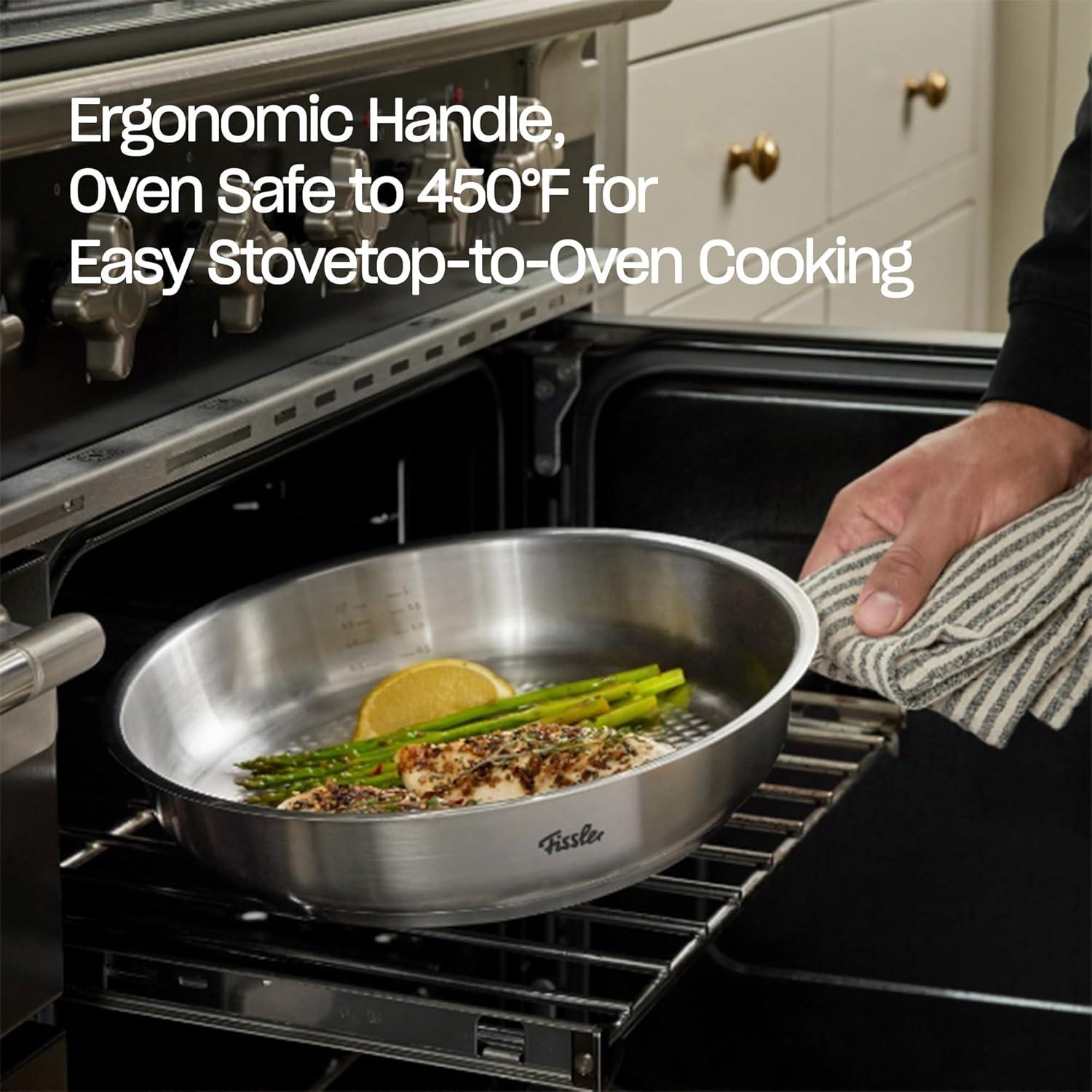 image:imageFissler OriginalProfi Collection Stainless Steel 95 Inch Frying Pan Made in Germany Novogrill Searing Surface Induction Ready Oven SafeSilver