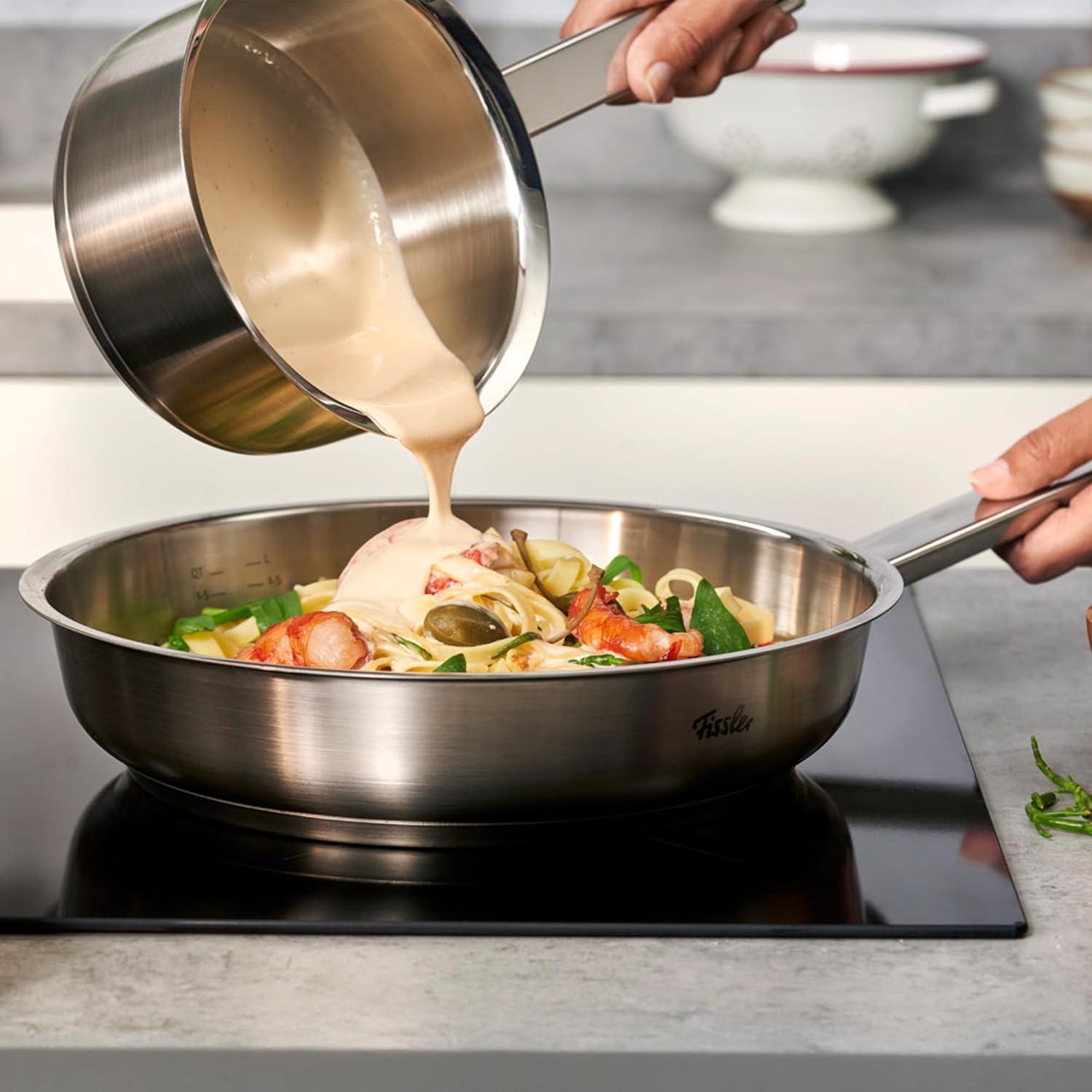image:imageFissler OriginalProfi Collection Stainless Steel 95 Inch Frying Pan Made in Germany Novogrill Searing Surface Induction Ready Oven SafeSilver