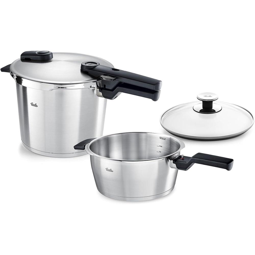 image:imageFissler Vitaquick Premium 3 Piece Set 37 Quart and 63 Quart Pressure Cooker with Glass Lid63 Quarts