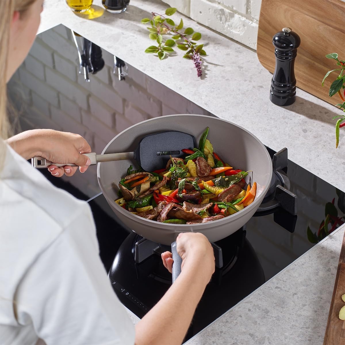 image:imageFissler Ceratal Comfort Ceramic 11 Inch NonStick Wok Warm Grey Made without PFAS11 Inch