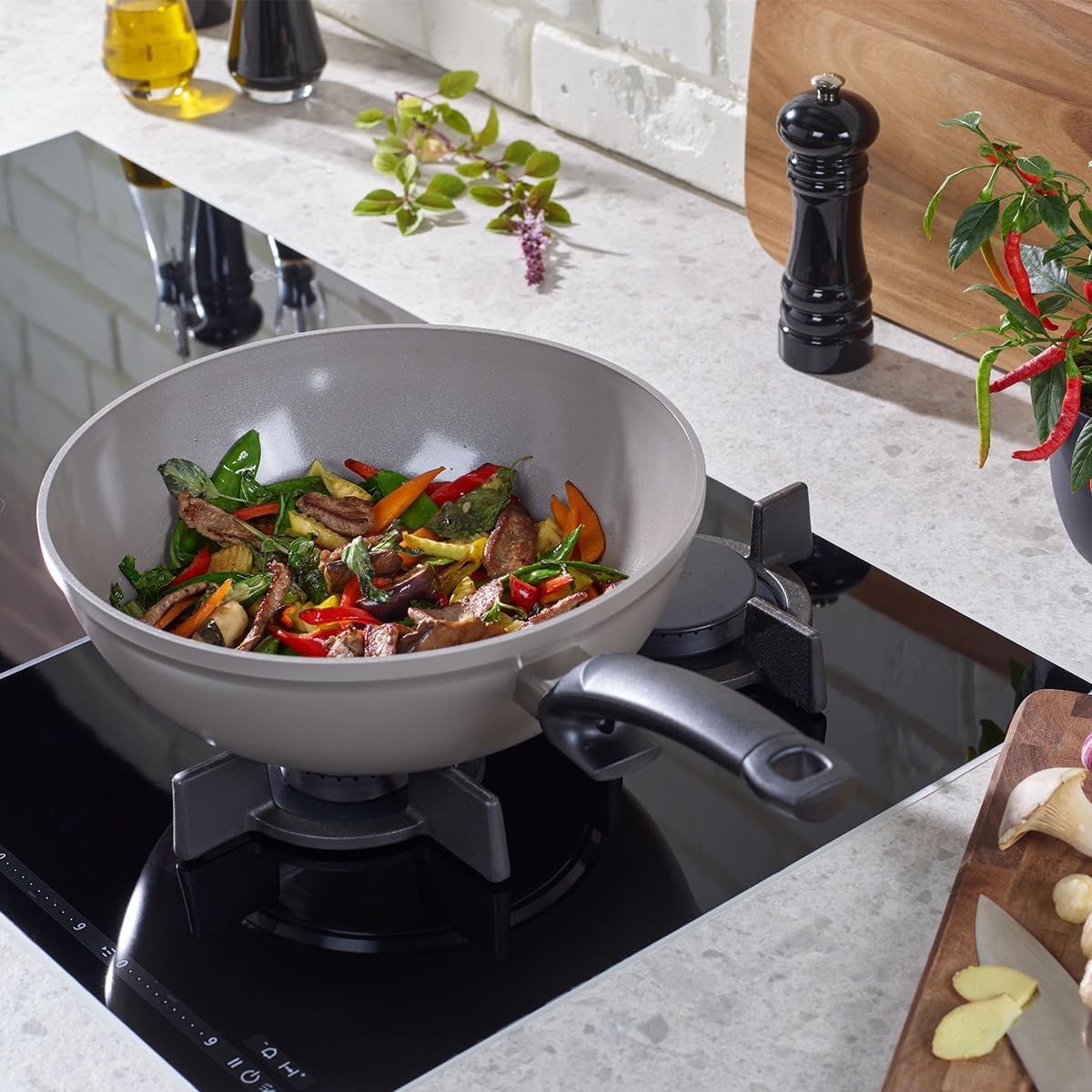 image:imageFissler Ceratal Comfort Ceramic 11 Inch NonStick Wok Warm Grey Made without PFAS12 Inch