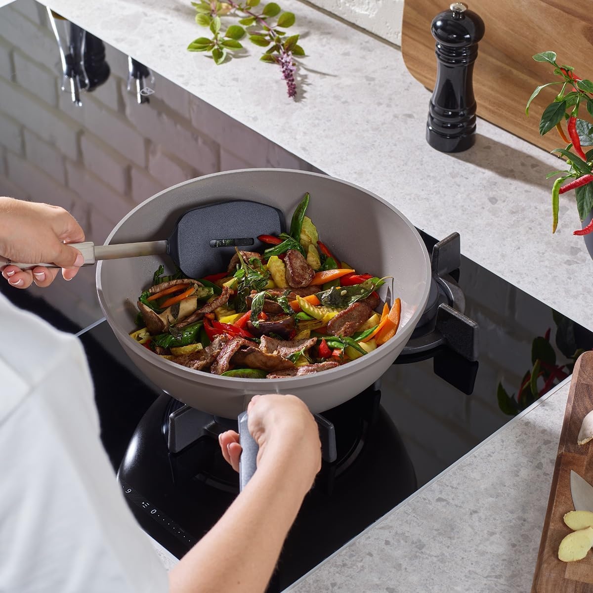 image:imageFissler Ceratal Comfort Ceramic 11 Inch NonStick Wok Warm Grey Made without PFAS12 Inch