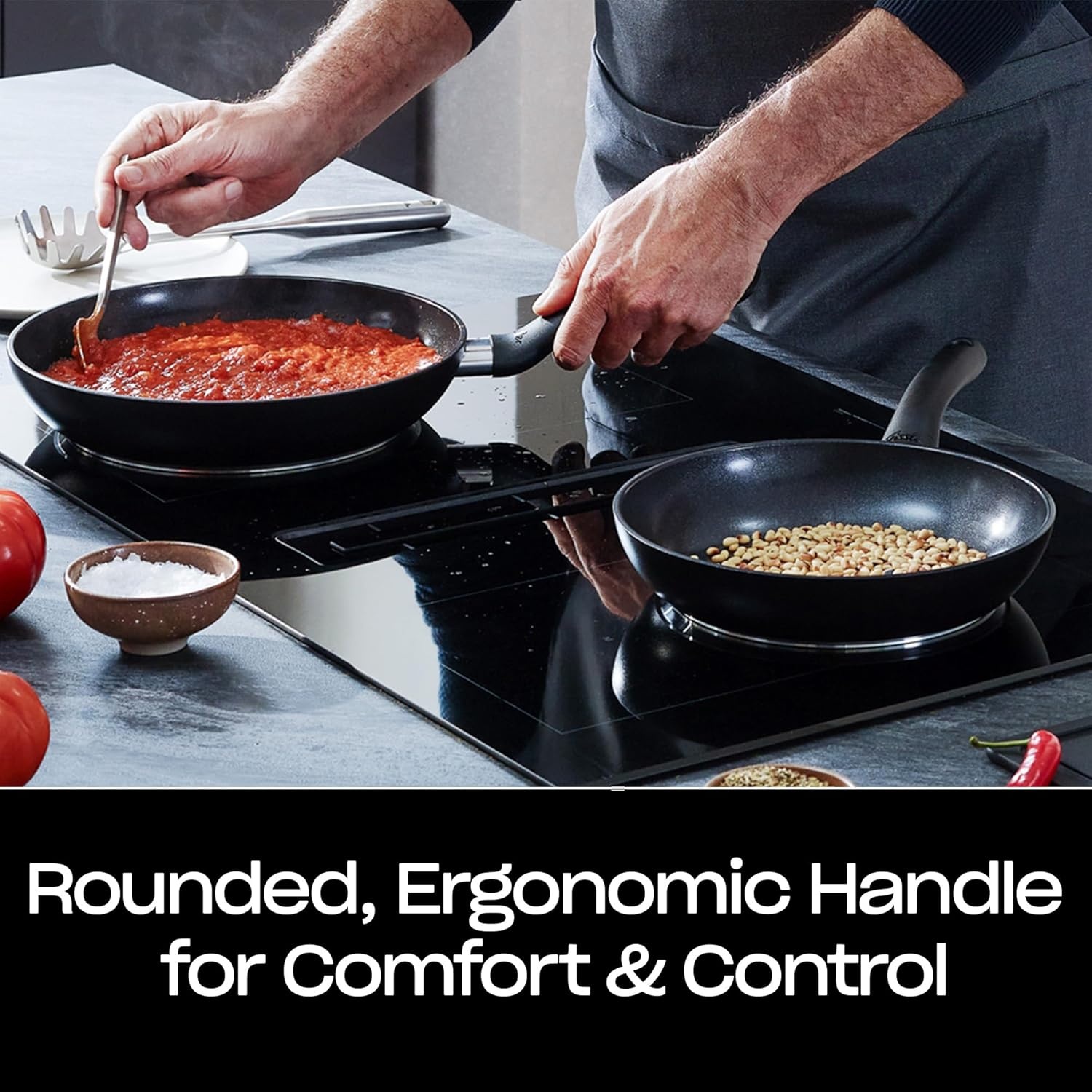 image:imageFissler Essential 95 Inch Ceramic Nonstick Frying Pan Orbit Black Interior with Warm Grey Exterior Easy Release Made Without Added PFASPTFE Induction Compatible Made in Germany