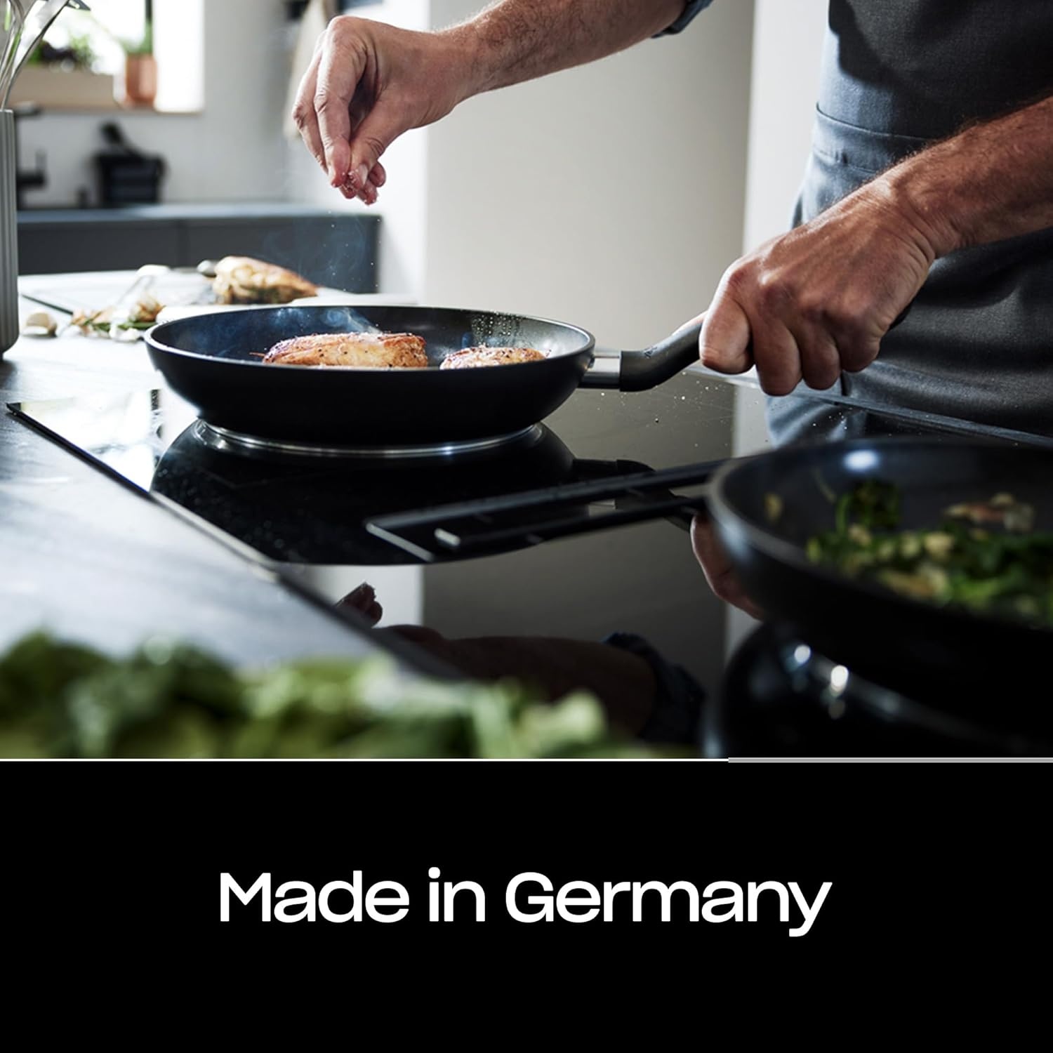 image:imageFissler Essential 95 Inch Ceramic Nonstick Frying Pan Orbit Black Interior with Warm Grey Exterior Easy Release Made Without Added PFASPTFE Induction Compatible Made in Germany