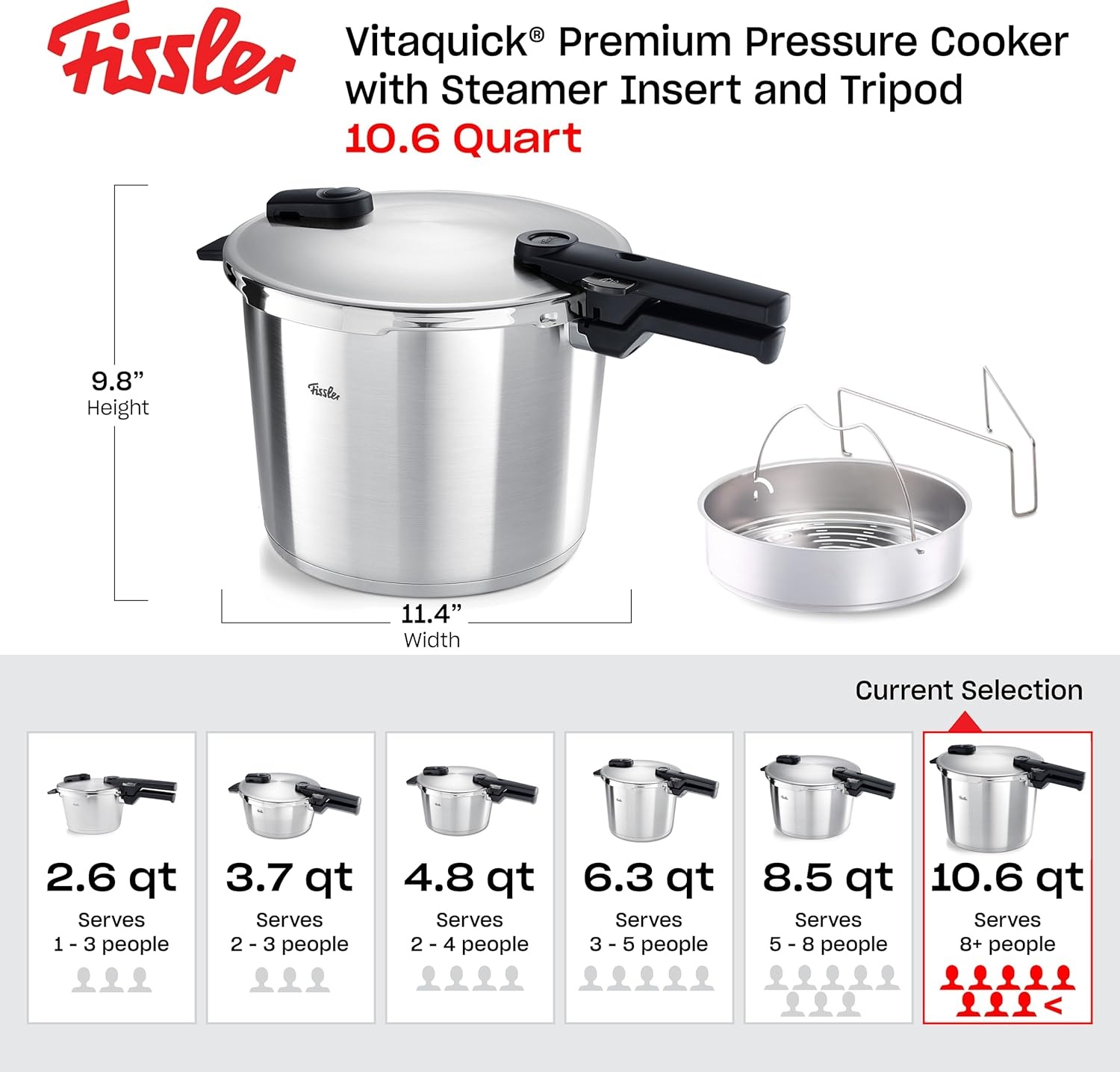 image:imageFissler Vitaquick Premium Pressure Cooker 37 Quart with Steamer Insert and Tripod106 Quarts