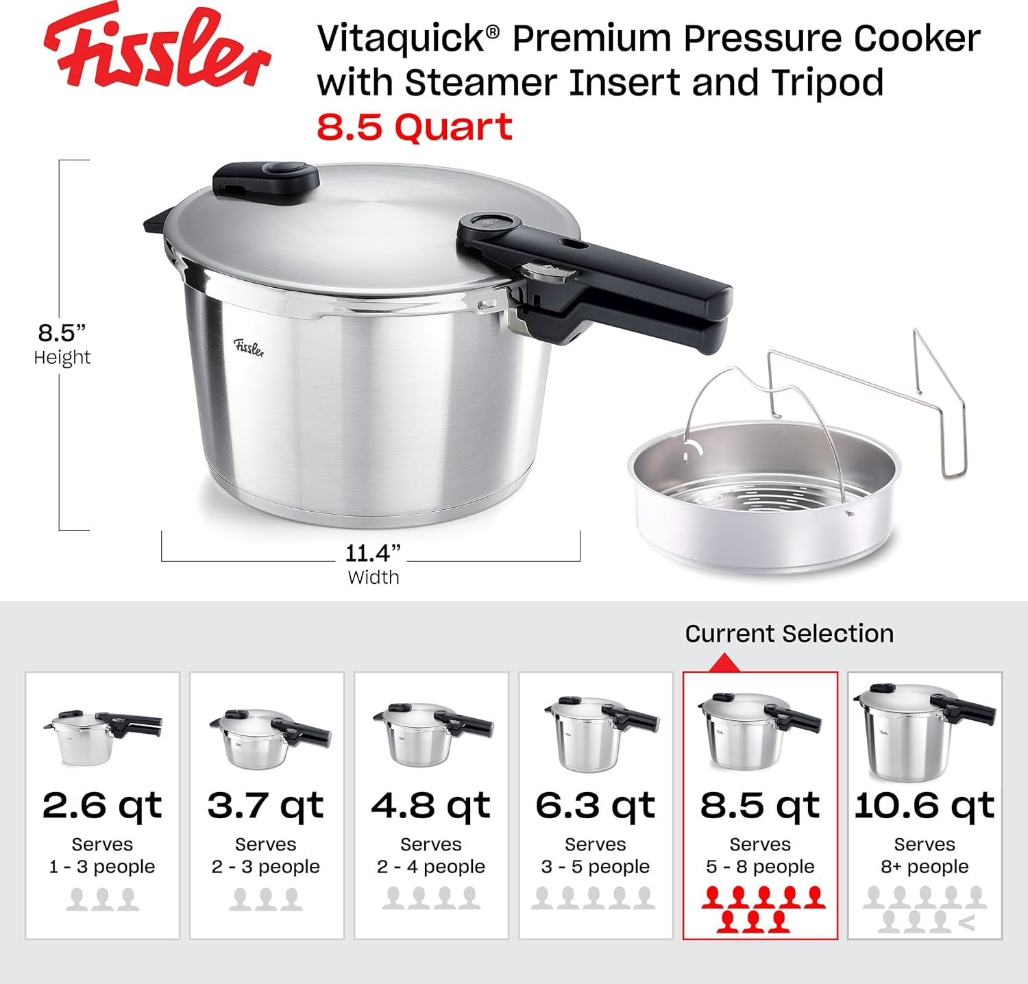 image:imageFissler Vitaquick Premium Pressure Cooker 37 Quart with Steamer Insert and Tripod85 Quarts