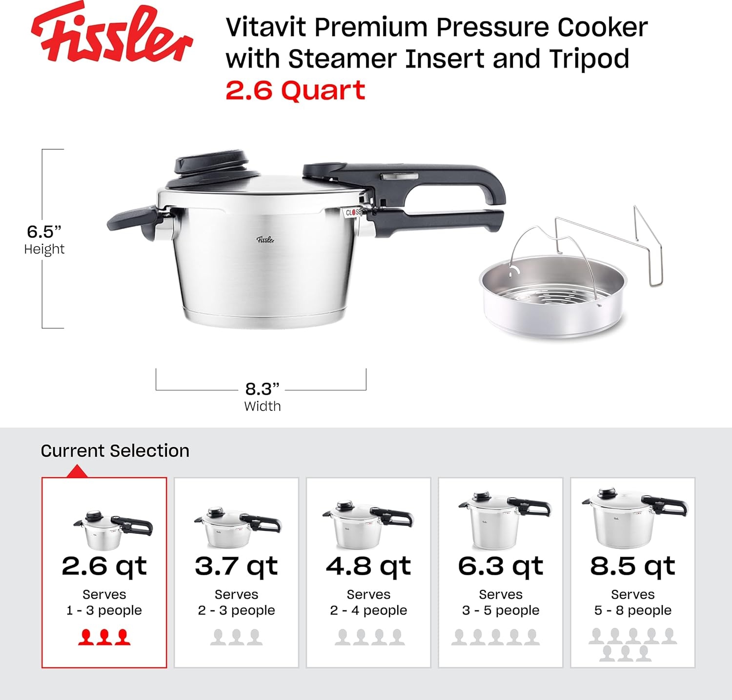 image:imageFissler Vitavit Premium Pressure Cooker with Steamer Insert 85 QuartStainless Steel