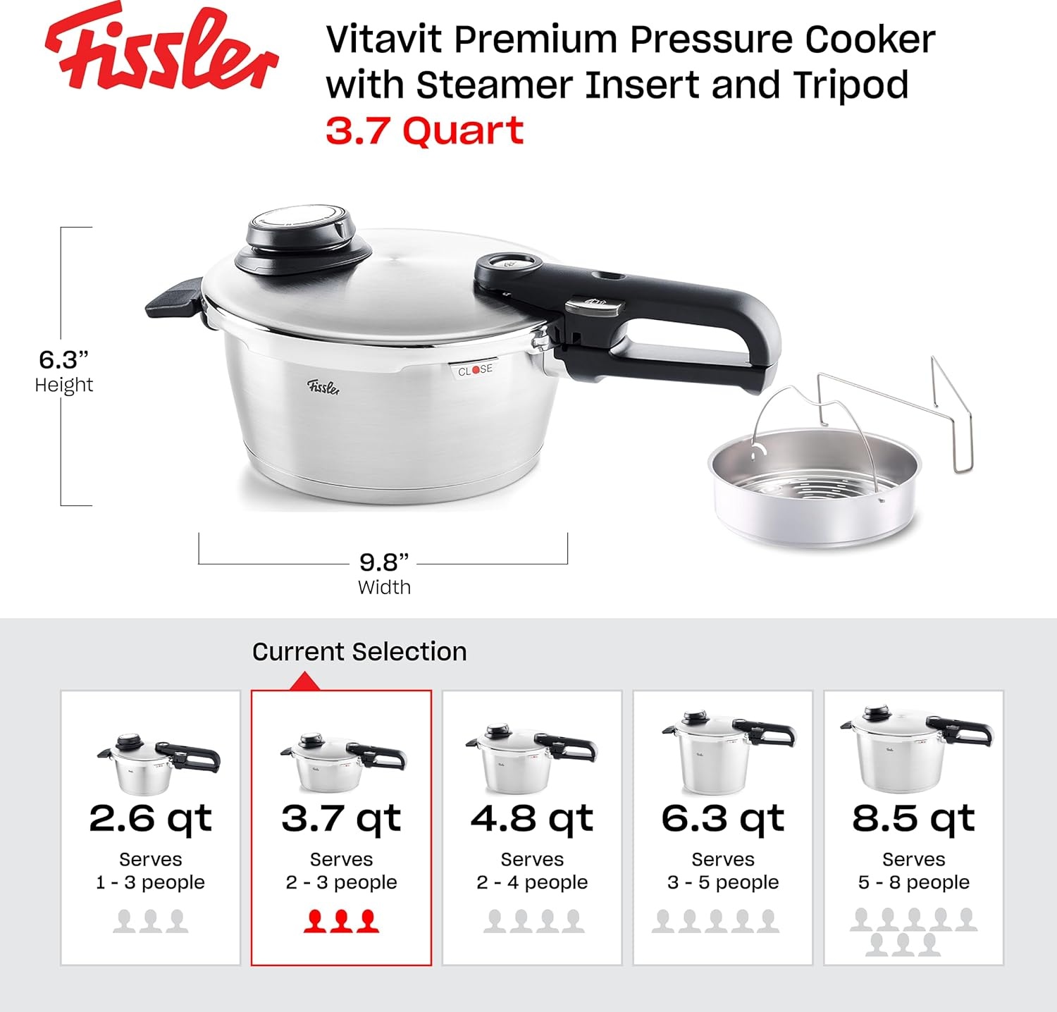 image:imageFissler Vitavit Premium Pressure Cooker with Steamer Insert 85 QuartStainless Steel