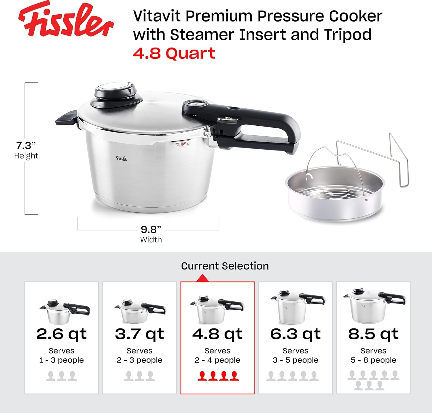 image:imageFissler Vitavit Premium Pressure Cooker with Steamer Insert 85 QuartStainless Steel