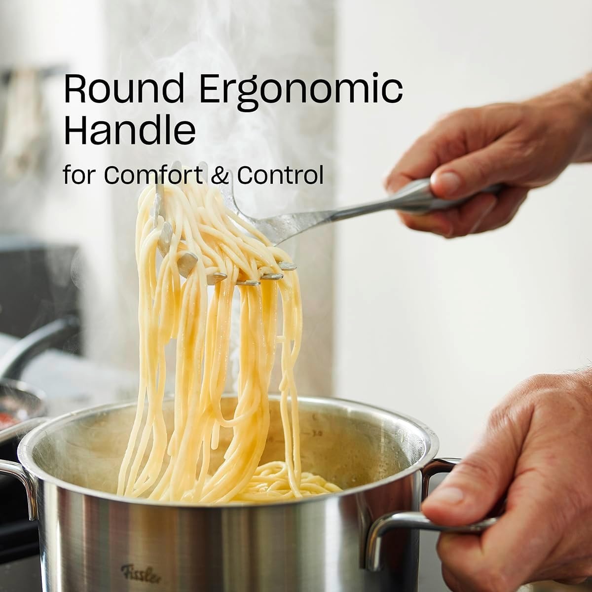 image:imageFissler Essential Pasta Fork 1810 Stainless Steel Kitchen Utensil for Serving Pasta amp Noodles Ergonomic Handle Dishwasher Safe