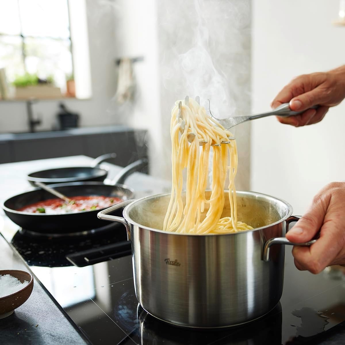 image:imageFissler Essential Pasta Fork 1810 Stainless Steel Kitchen Utensil for Serving Pasta amp Noodles Ergonomic Handle Dishwasher Safe