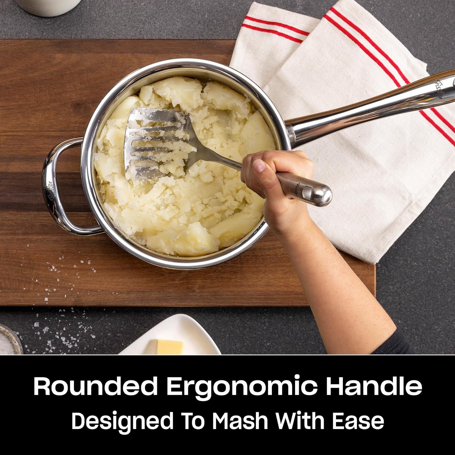 image:imageFissler Essential Potato Masher 1810 Stainless Steel Kitchen Utensil for Mashing Potatoes amp Vegetables Ergonomic Handle Dishwasher Safe