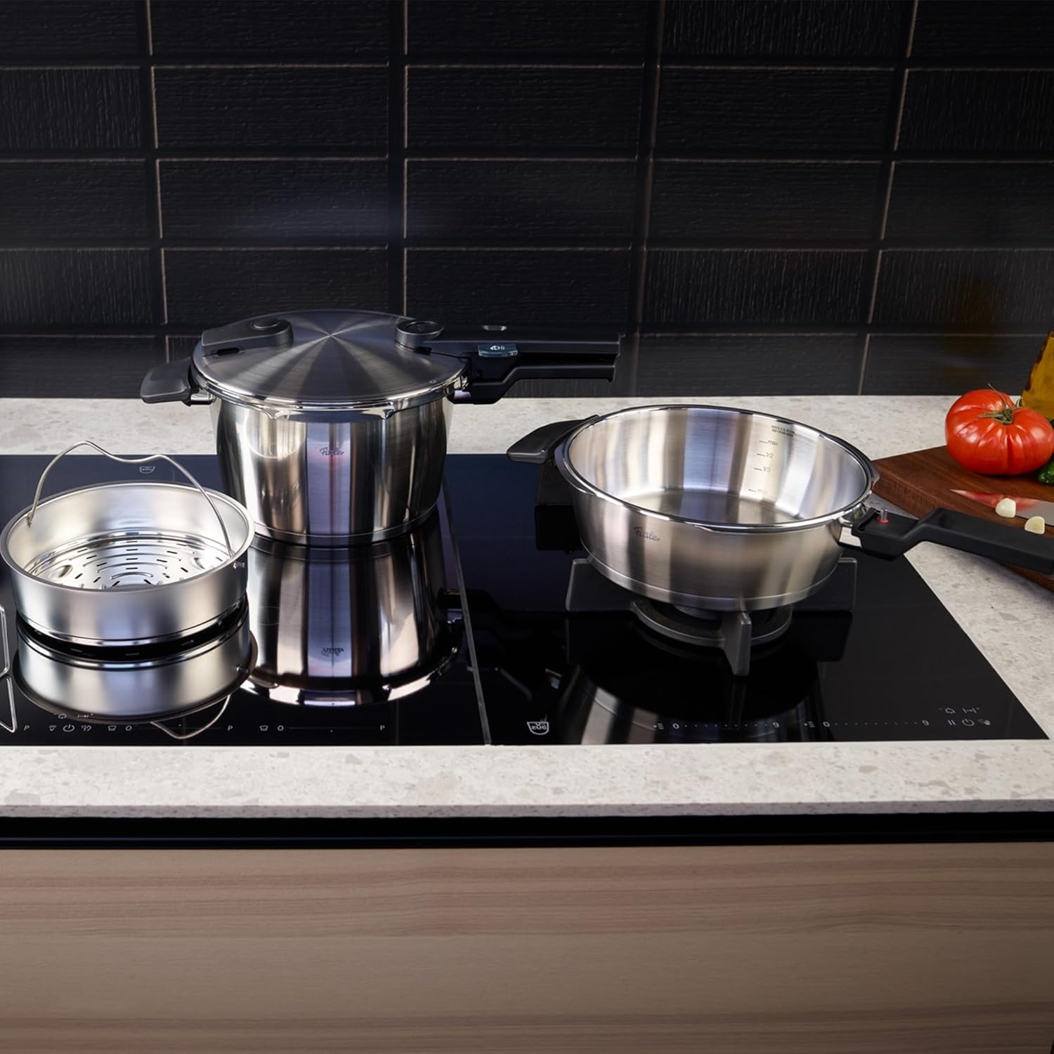 image:imageFissler Vitaquick Premium 2 Piece Set 26 Quart Pressure Skillet and 48 Quart Pressure Cooker with Steamer Insert and Tripod