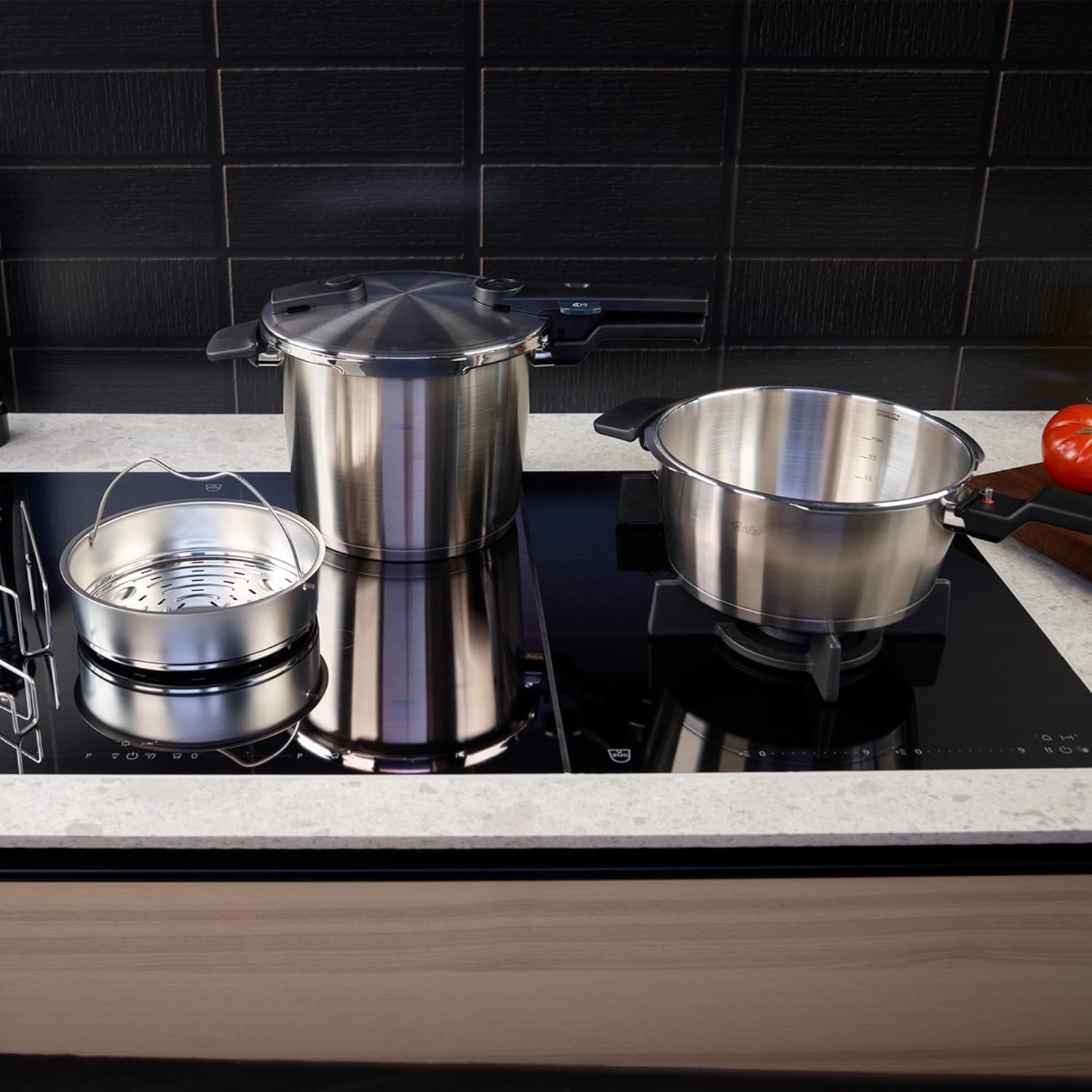 image:imageFissler Vitaquick Premium 3 Piece Set 37 Quart and 63 Quart Pressure Cooker with Steamer Insert and Tripod and Glass Lid