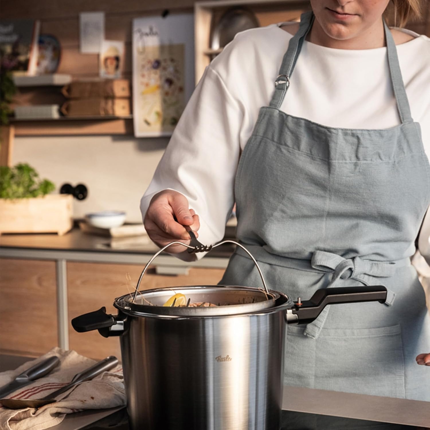image:imageFissler Vitaquick Premium 3 Piece Set 37 Quart and 63 Quart Pressure Cooker with Steamer Insert and Tripod and Glass Lid