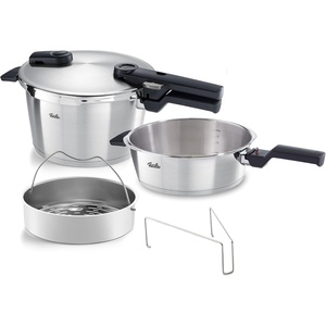 image:imageFissler Vitaquick Premium 2 Piece Set 26 Quart Pressure Skillet and 48 Quart Pressure Cooker with Steamer Insert and Tripod
