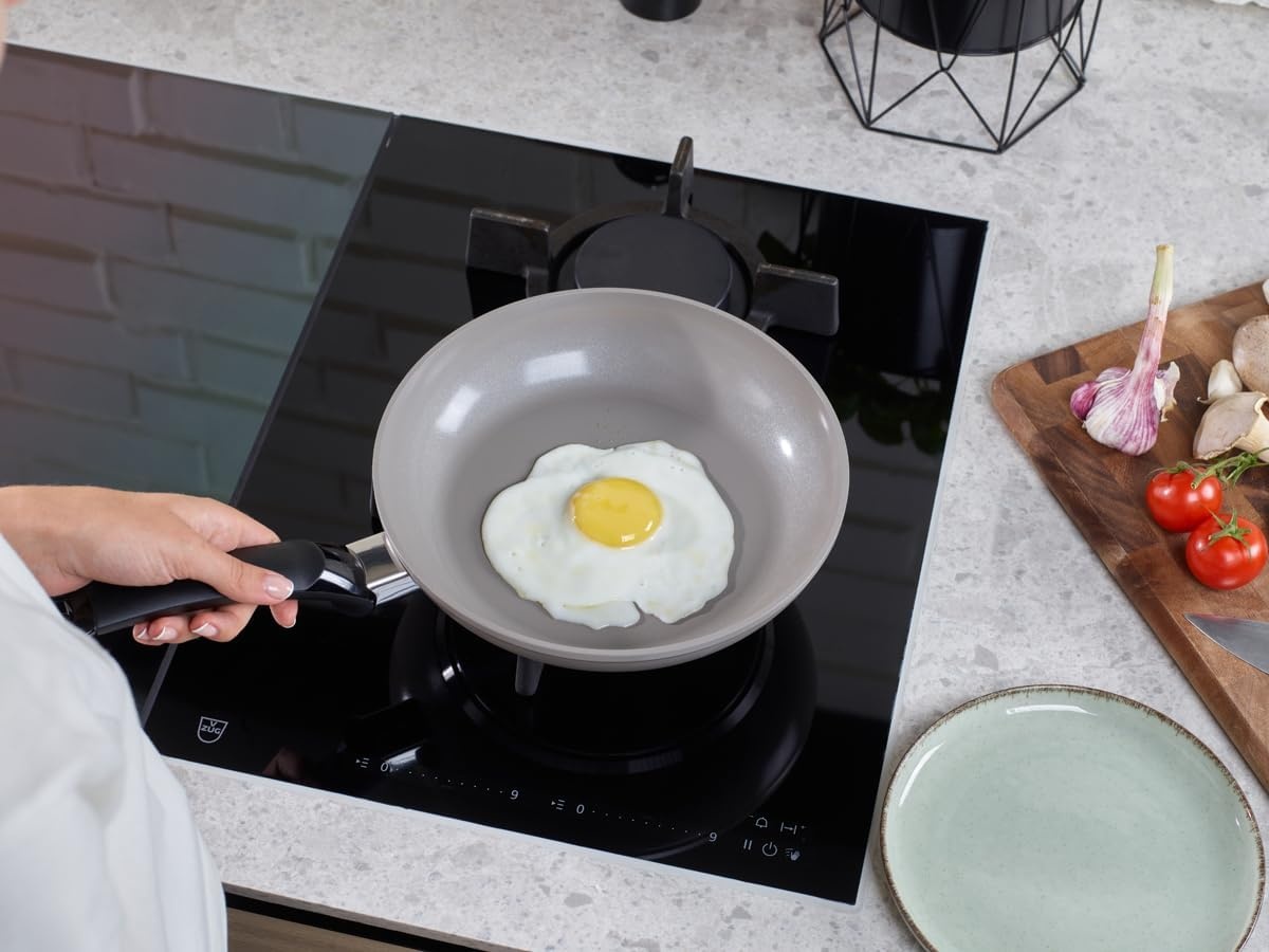 image:imageFissler Ceratal Comfort amp Classic 4Piece Aluminium Frying Pan Ceramic Coated 24 28 cm 2 Free Glass Lids NonStick Frying Pan Induction Grey