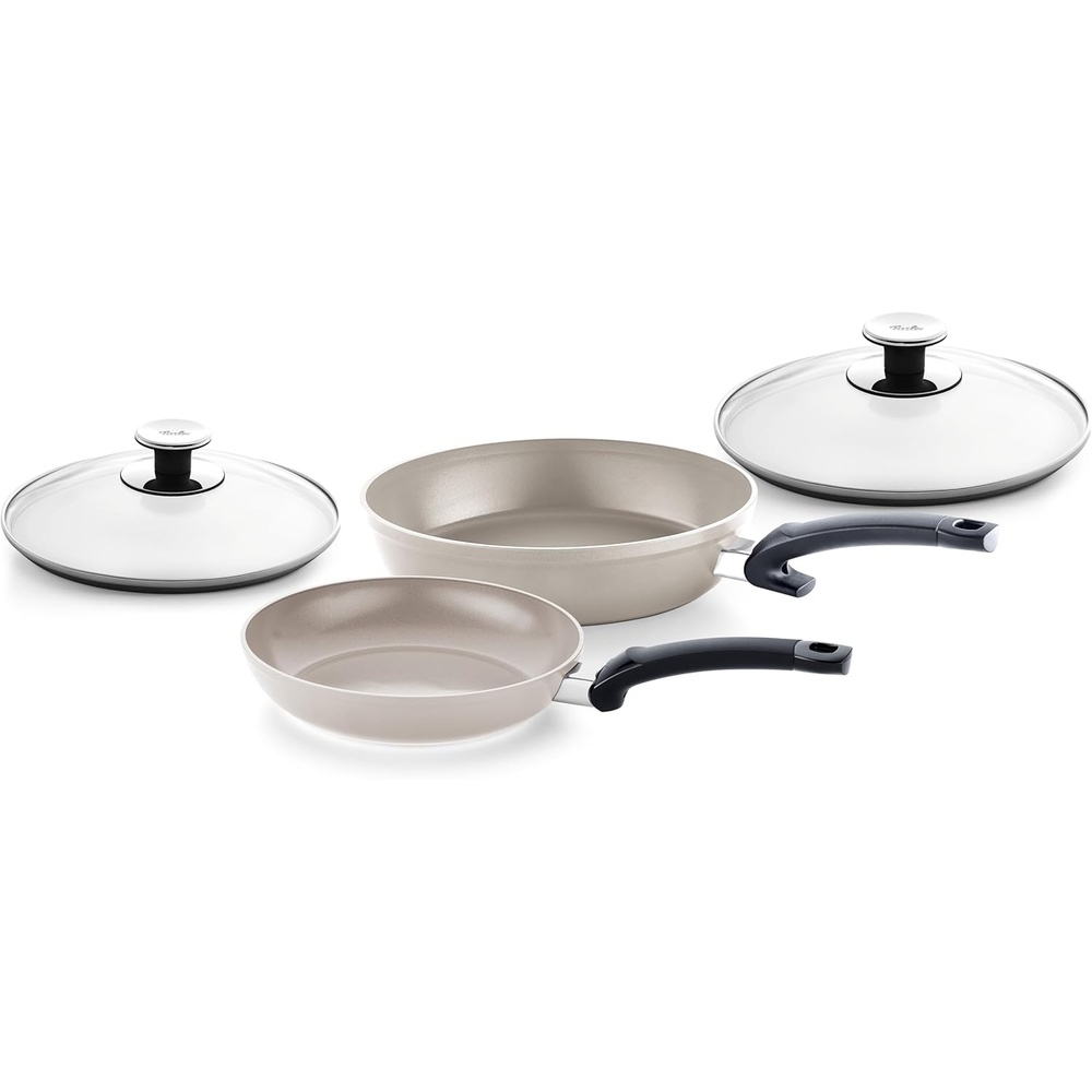 image:imageFissler Ceratal Comfort amp Classic 4Piece Aluminium Frying Pan Ceramic Coated 24 28 cm 2 Free Glass Lids NonStick Frying Pan Induction Grey