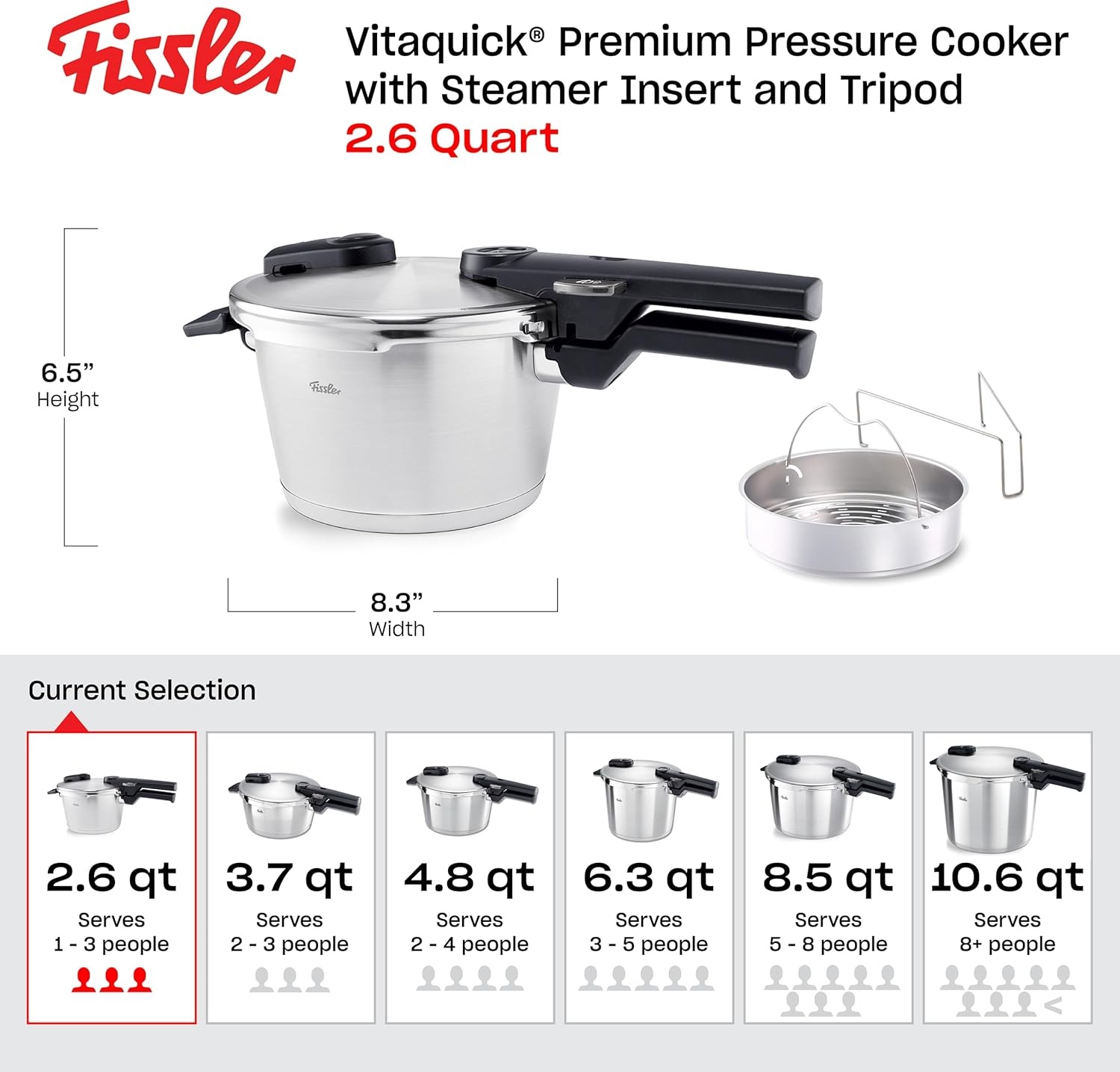 image:imageFissler Vitaquick Premium Pressure Cooker 26 Quart with Steamer Insert and Tripod26 Quarts