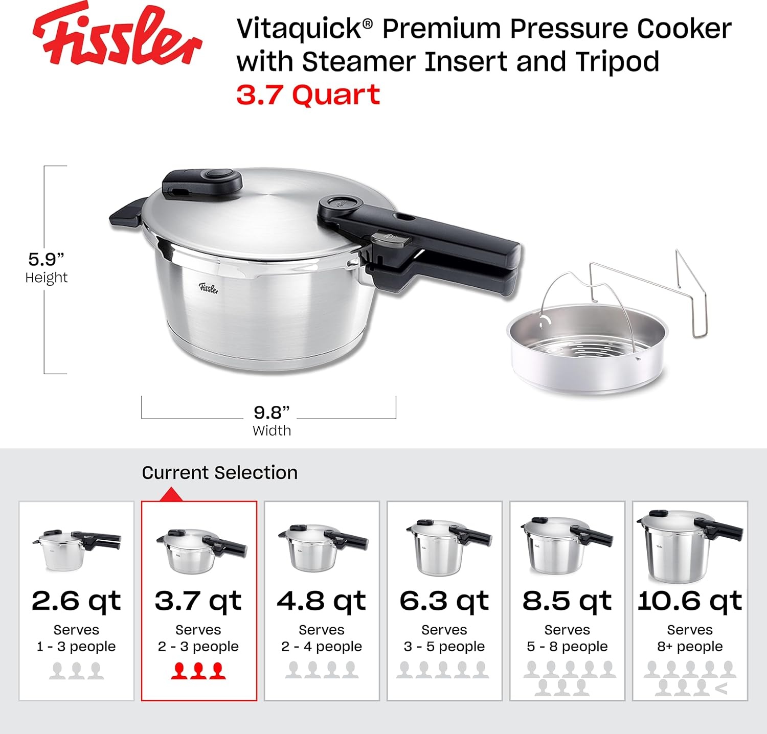 image:imageFissler Vitaquick Premium Pressure Cooker 26 Quart with Steamer Insert and Tripod37 Quarts