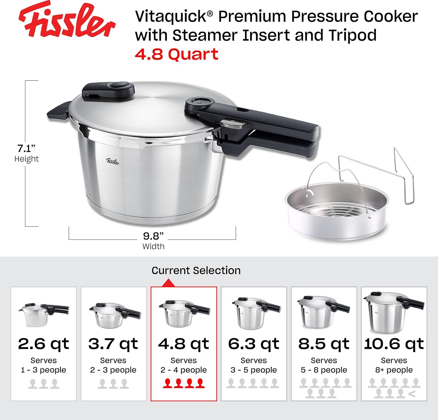 image:imageFissler Vitaquick Premium Pressure Cooker 26 Quart with Steamer Insert and Tripod48 Quarts
